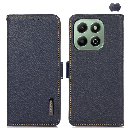 For Honor X6b KHAZNEH Side-Magnetic Litchi Genuine Leather RFID Phone Case(Blue) - Honor Cases by buy2fix | Online Shopping UK | buy2fix