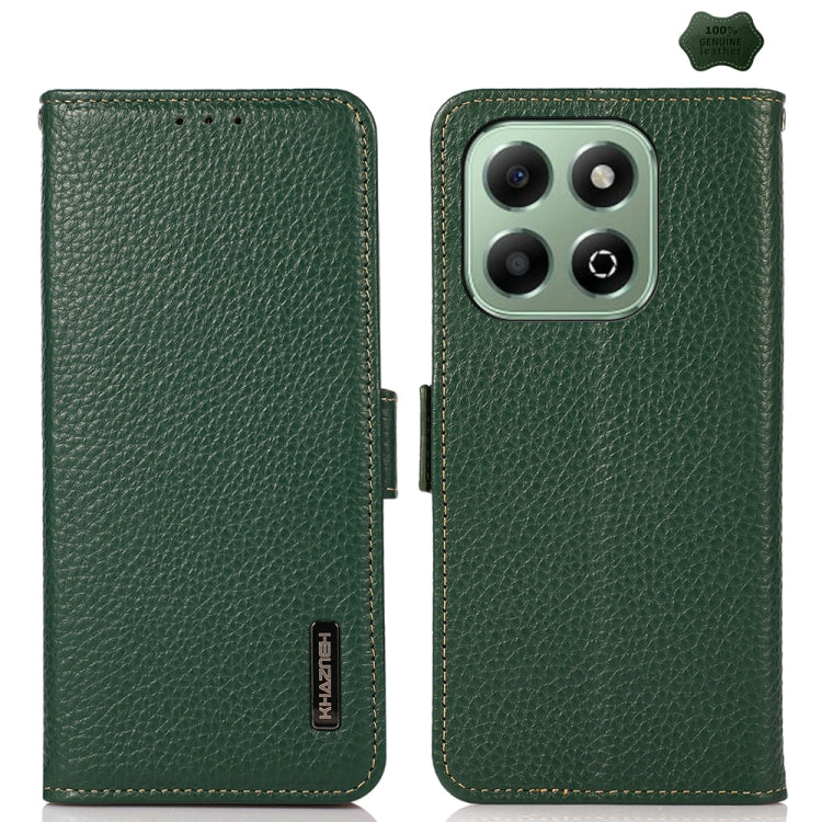 For Honor X6b KHAZNEH Side-Magnetic Litchi Genuine Leather RFID Phone Case(Green) - Honor Cases by buy2fix | Online Shopping UK | buy2fix