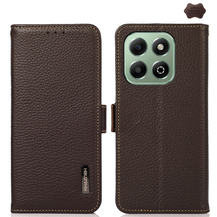 For Honor X6b KHAZNEH Side-Magnetic Litchi Genuine Leather RFID Phone Case(Brown) - Honor Cases by buy2fix | Online Shopping UK | buy2fix