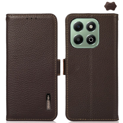 For Honor X6b KHAZNEH Side-Magnetic Litchi Genuine Leather RFID Phone Case(Brown) - Honor Cases by buy2fix | Online Shopping UK | buy2fix