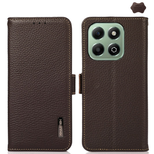 For Honor X6b KHAZNEH Side-Magnetic Litchi Genuine Leather RFID Phone Case(Brown) - Honor Cases by buy2fix | Online Shopping UK | buy2fix