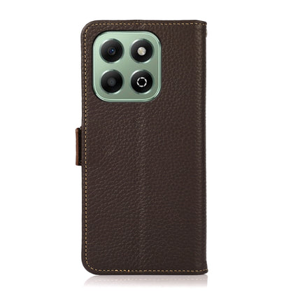 For Honor X6b KHAZNEH Side-Magnetic Litchi Genuine Leather RFID Phone Case(Brown) - Honor Cases by buy2fix | Online Shopping UK | buy2fix