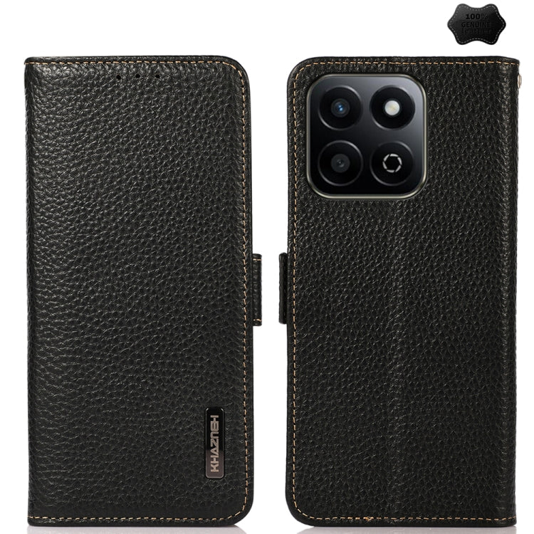 For Honor 200 Smart / Play 60 Plus KHAZNEH Side-Magnetic Litchi Genuine Leather RFID Phone Case(Black) - Honor Cases by buy2fix | Online Shopping UK | buy2fix