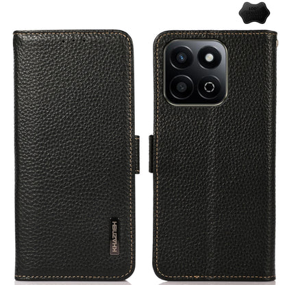 For Honor 200 Smart / Play 60 Plus KHAZNEH Side-Magnetic Litchi Genuine Leather RFID Phone Case(Black) - Honor Cases by buy2fix | Online Shopping UK | buy2fix