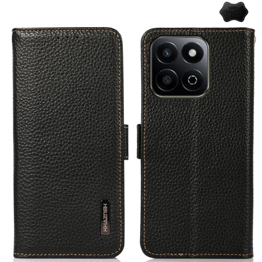 For Honor 200 Smart / Play 60 Plus KHAZNEH Side-Magnetic Litchi Genuine Leather RFID Phone Case(Black) - Honor Cases by buy2fix | Online Shopping UK | buy2fix