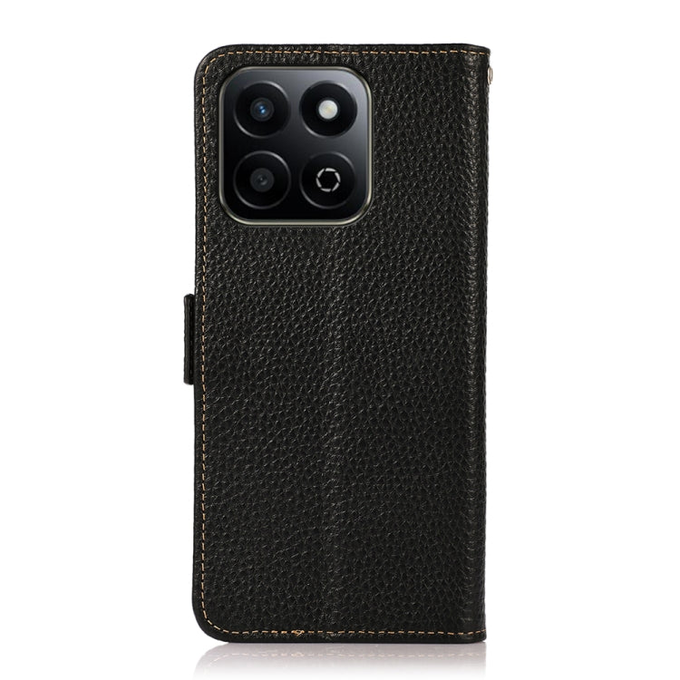 For Honor 200 Smart / Play 60 Plus KHAZNEH Side-Magnetic Litchi Genuine Leather RFID Phone Case(Black) - Honor Cases by buy2fix | Online Shopping UK | buy2fix