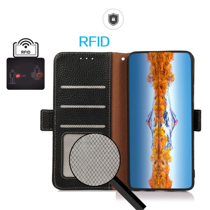 For Honor 200 Smart / Play 60 Plus KHAZNEH Side-Magnetic Litchi Genuine Leather RFID Phone Case(Black) - Honor Cases by buy2fix | Online Shopping UK | buy2fix