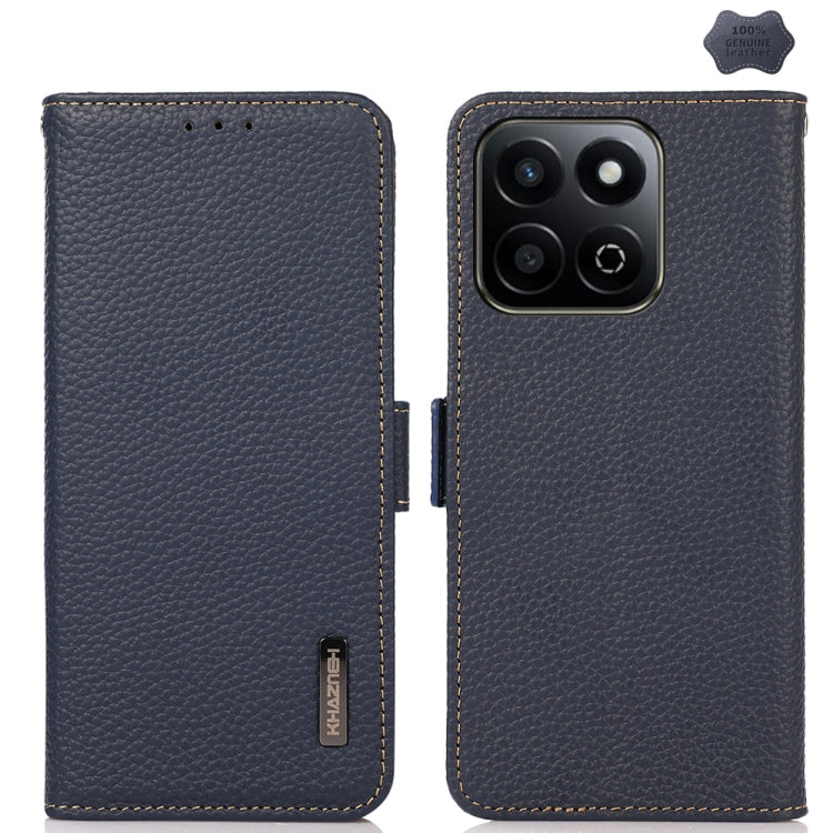 For Honor 200 Smart / Play 60 Plus KHAZNEH Side-Magnetic Litchi Genuine Leather RFID Phone Case(Blue) - Honor Cases by buy2fix | Online Shopping UK | buy2fix