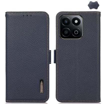 For Honor 200 Smart / Play 60 Plus KHAZNEH Side-Magnetic Litchi Genuine Leather RFID Phone Case(Blue) - Honor Cases by buy2fix | Online Shopping UK | buy2fix
