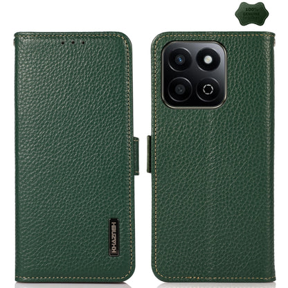 For Honor 200 Smart / Play 60 Plus KHAZNEH Side-Magnetic Litchi Genuine Leather RFID Phone Case(Green) - Honor Cases by buy2fix | Online Shopping UK | buy2fix