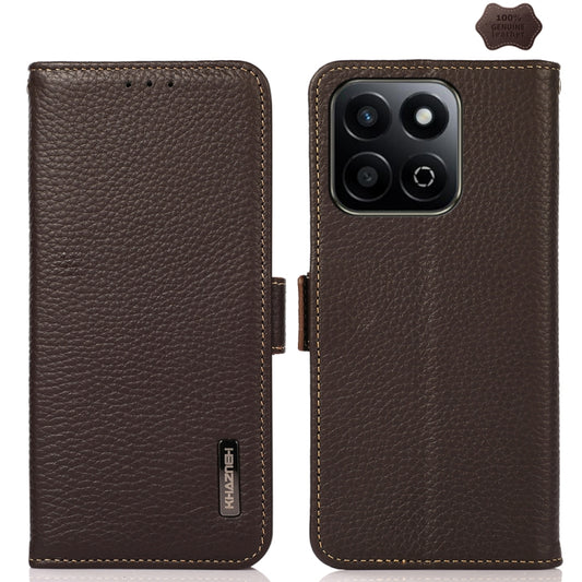 For Honor 200 Smart / Play 60 Plus KHAZNEH Side-Magnetic Litchi Genuine Leather RFID Phone Case(Brown) - Honor Cases by buy2fix | Online Shopping UK | buy2fix