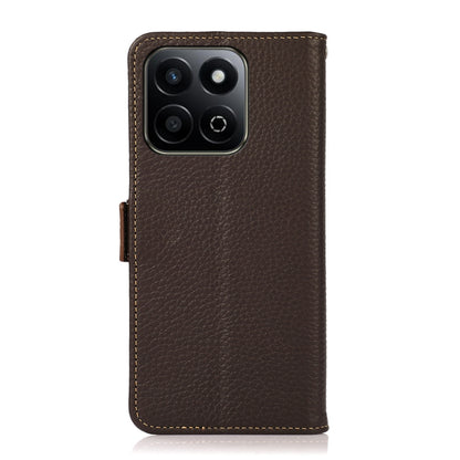 For Honor 200 Smart / Play 60 Plus KHAZNEH Side-Magnetic Litchi Genuine Leather RFID Phone Case(Brown) - Honor Cases by buy2fix | Online Shopping UK | buy2fix