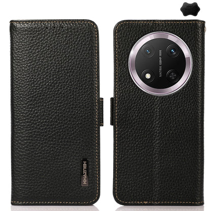 For Honor X9c KHAZNEH Side-Magnetic Litchi Genuine Leather RFID Phone Case(Black) - Honor Cases by buy2fix | Online Shopping UK | buy2fix