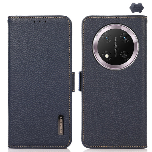 For Honor X9c KHAZNEH Side-Magnetic Litchi Genuine Leather RFID Phone Case(Blue) - Honor Cases by buy2fix | Online Shopping UK | buy2fix