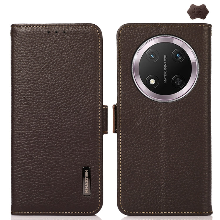 For Honor X9c KHAZNEH Side-Magnetic Litchi Genuine Leather RFID Phone Case(Brown) - Honor Cases by buy2fix | Online Shopping UK | buy2fix