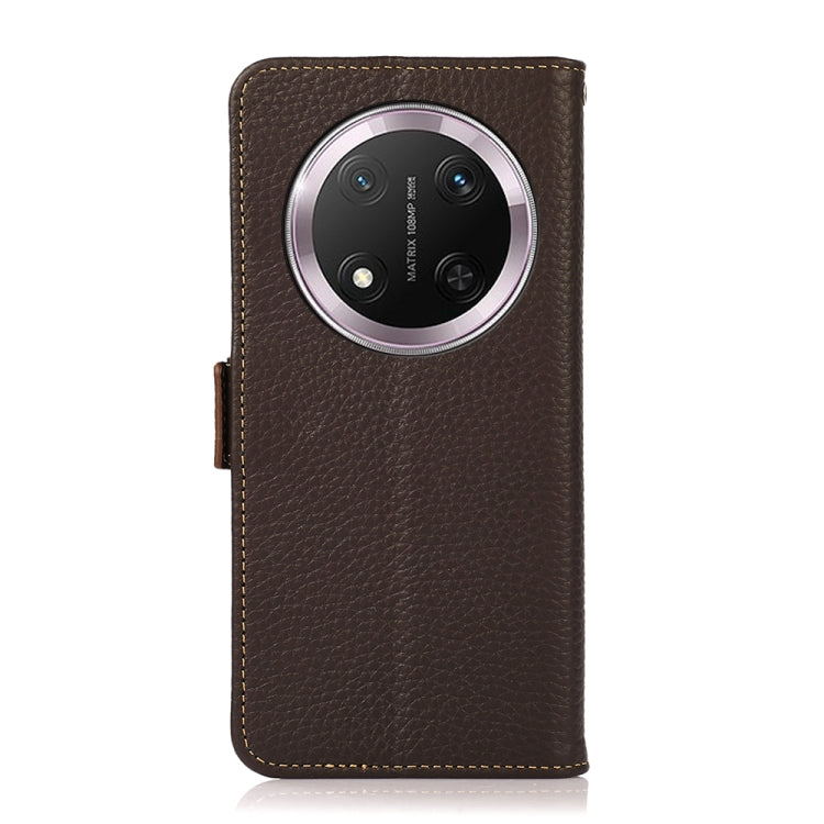 For Honor X9c KHAZNEH Side-Magnetic Litchi Genuine Leather RFID Phone Case(Brown) - Honor Cases by buy2fix | Online Shopping UK | buy2fix