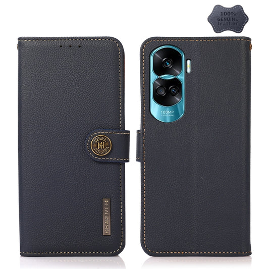 For Honor X50i 5G/90 Lite KHAZNEH Custer Genuine Leather RFID Phone Case(Blue) - Honor Cases by buy2fix | Online Shopping UK | buy2fix