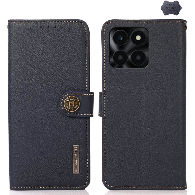 For Honor X6A KHAZNEH Custer Genuine Leather RFID Phone Case(Blue) - Honor Cases by buy2fix | Online Shopping UK | buy2fix