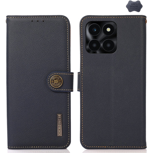 For Honor X6A KHAZNEH Custer Genuine Leather RFID Phone Case(Blue) - Honor Cases by buy2fix | Online Shopping UK | buy2fix