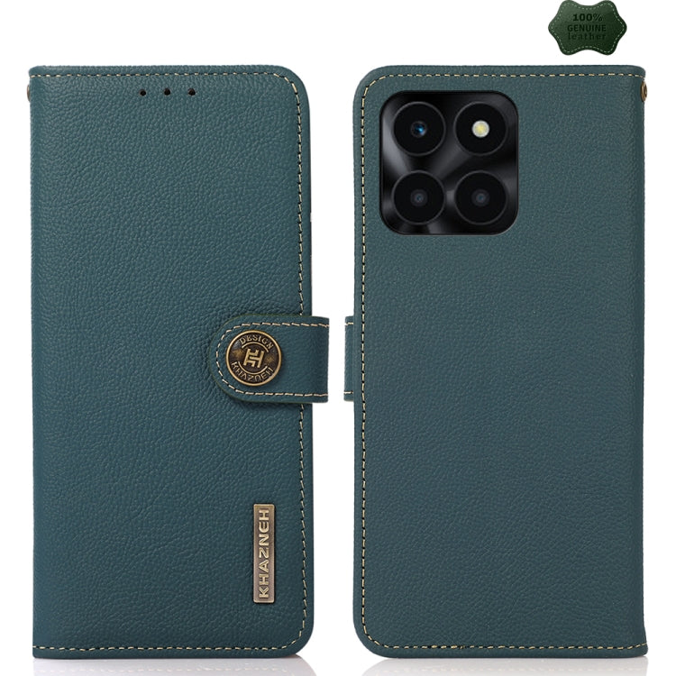 For Honor X6A KHAZNEH Custer Genuine Leather RFID Phone Case(Green) - Honor Cases by buy2fix | Online Shopping UK | buy2fix