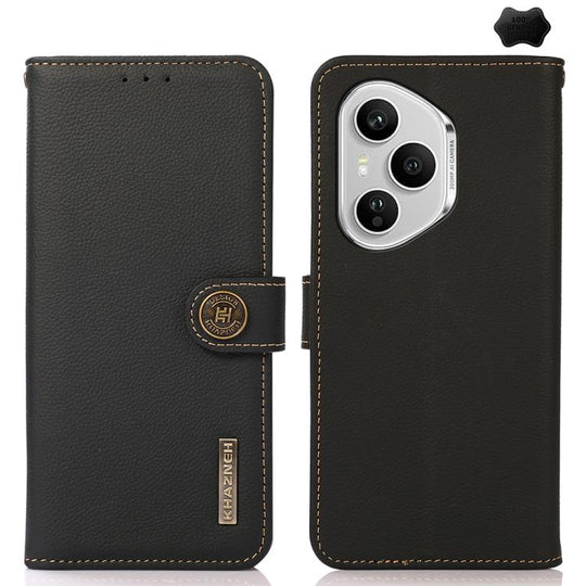 For Honor 400 Pro Global 160.8mm KHAZNEH Custer Genuine Leather RFID Phone Case(Black)