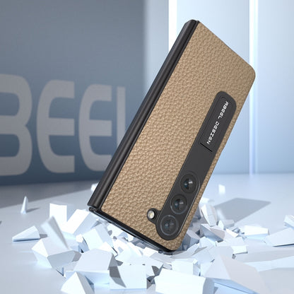 For Samsung Galaxy Z Fold5 ABEEL Integrated Genuine Leather Litchi Texture Phone Case with Holder(Grey) - Galaxy Z Fold5 Cases by buy2fix | Online Shopping UK | buy2fix