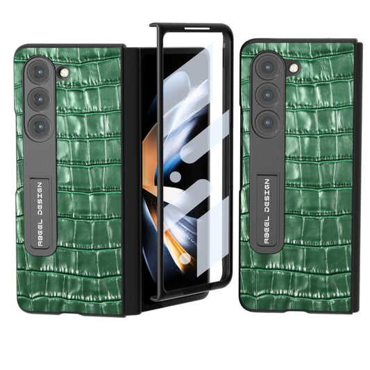 For Samsung Galaxy Z Fold5 ABEEL Integrated Crocodile Texture Genuine Leather Phone Case with Holder(Green) - Galaxy Z Fold5 Cases by buy2fix | Online Shopping UK | buy2fix