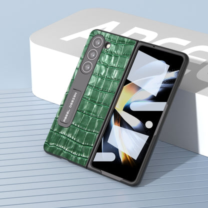For Samsung Galaxy Z Fold5 ABEEL Integrated Crocodile Texture Genuine Leather Phone Case with Holder(Green) - Galaxy Z Fold5 Cases by buy2fix | Online Shopping UK | buy2fix