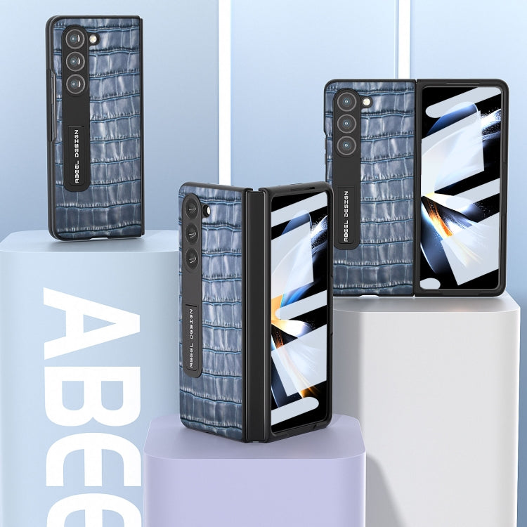 For Samsung Galaxy Z Fold5 ABEEL Integrated Crocodile Texture Genuine Leather Phone Case with Holder(Blue) - Galaxy Z Fold5 Cases by buy2fix | Online Shopping UK | buy2fix