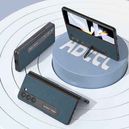 For Samsung Galaxy Z Fold5 ABEEL Integrated Genuine Leather + PC Litchi Texture Phone Case with Holder(Green) - Galaxy Z Fold5 Cases by buy2fix | Online Shopping UK | buy2fix