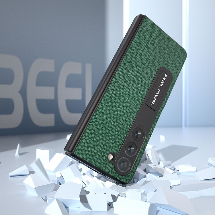 For Samsung Galaxy Z Fold5 ABEEL Integrated Cross Texture Genuine Leather Phone Case with Holder(Green) - Galaxy Z Fold5 Cases by buy2fix | Online Shopping UK | buy2fix
