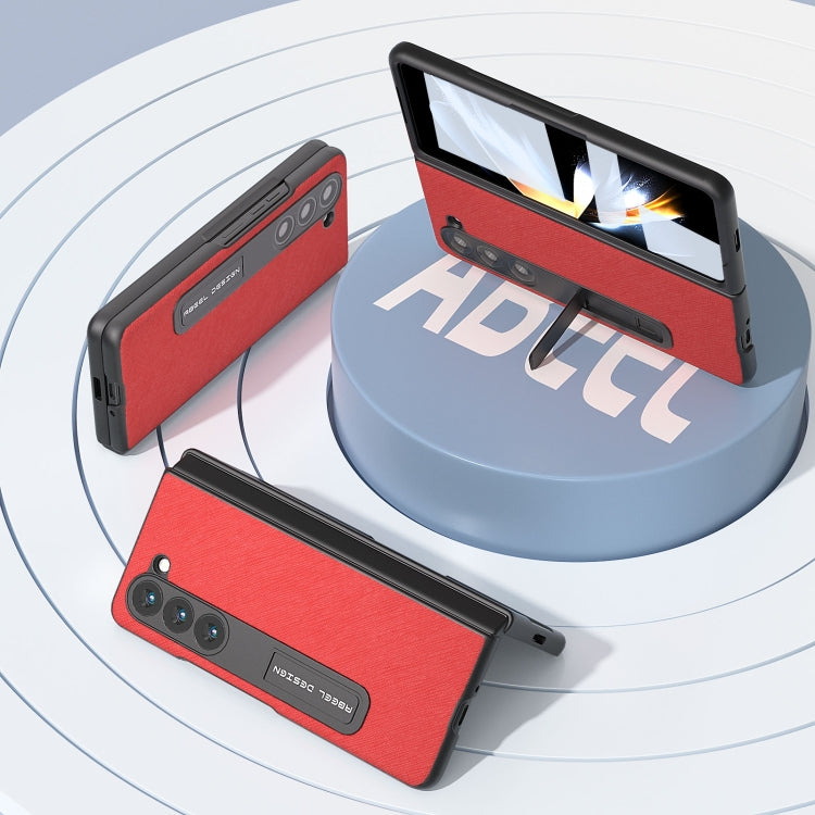 For Samsung Galaxy Z Fold5 ABEEL Integrated Cross Texture Genuine Leather Phone Case with Holder(Red) - Galaxy Z Fold5 Cases by buy2fix | Online Shopping UK | buy2fix