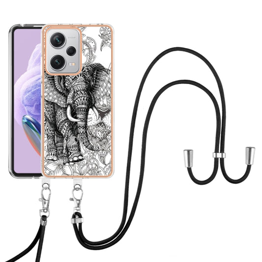 For Xiaomi Redmi Note 12 Pro+ Global Electroplating Dual-side IMD Phone Case with Lanyard(Totem Elephant) by buy2fix