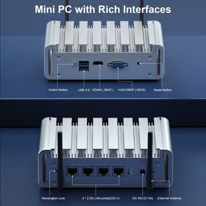 HYSTOU PO9B-J4125-4L Embedded Intel Celeron J4125 Processor Four Network Ports Mini Host, Specification:8GB+256GB+1TB - Windows Mini PCs by HYSTOU | Online Shopping UK | buy2fix