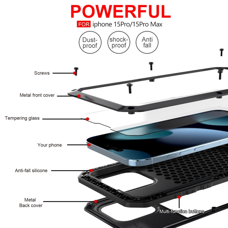 For iPhone 15 Pro Max Shockproof Life Waterproof Dust-proof Metal + Silicone Phone Case(Black) - iPhone 15 Pro Max Cases by buy2fix | Online Shopping UK | buy2fix