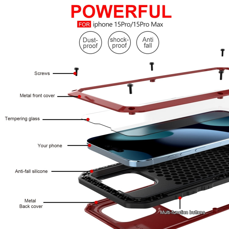 For iPhone 15 Pro Shockproof Life Waterproof Dust-proof Metal + Silicone Phone Case(Red) - iPhone 15 Pro Cases by buy2fix | Online Shopping UK | buy2fix