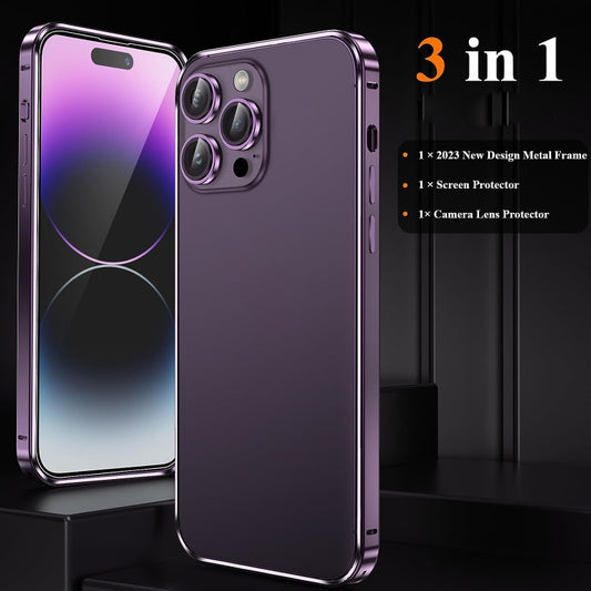 For iPhone 14 Pro Max 3 in 1 Ultra-thin Metal Frame + Lens + Film Phone Protection Set(Purple) - iPhone 14 Pro Max Cases by buy2fix | Online Shopping UK | buy2fix