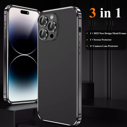 For iPhone 14 Pro 3 in 1 Ultra-thin Metal Frame + Lens + Film Phone Protection Set(Black) - iPhone 14 Pro Cases by buy2fix | Online Shopping UK | buy2fix