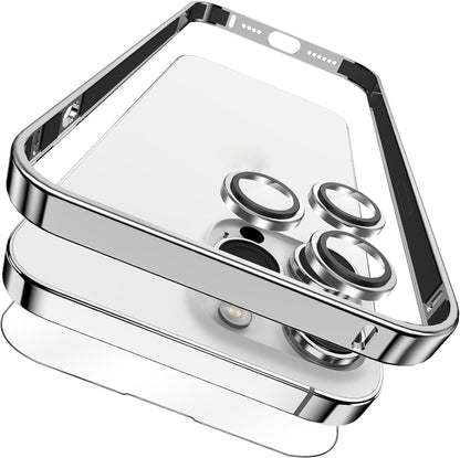 For iPhone 14 Pro 3 in 1 Ultra-thin Metal Frame + Lens + Film Phone Protection Set(Silver) - iPhone 14 Pro Cases by buy2fix | Online Shopping UK | buy2fix