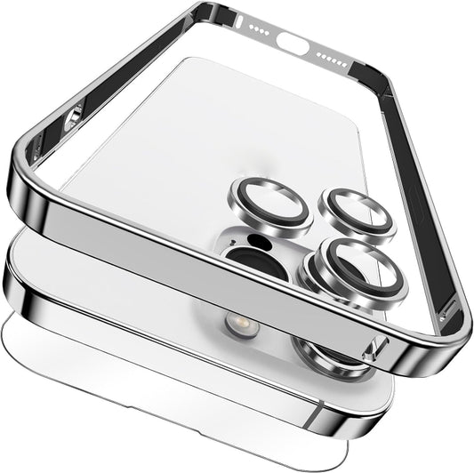 For iPhone 14 Pro 3 in 1 Ultra-thin Metal Frame + Lens + Film Phone Protection Set(Silver) - iPhone 14 Pro Cases by buy2fix | Online Shopping UK | buy2fix