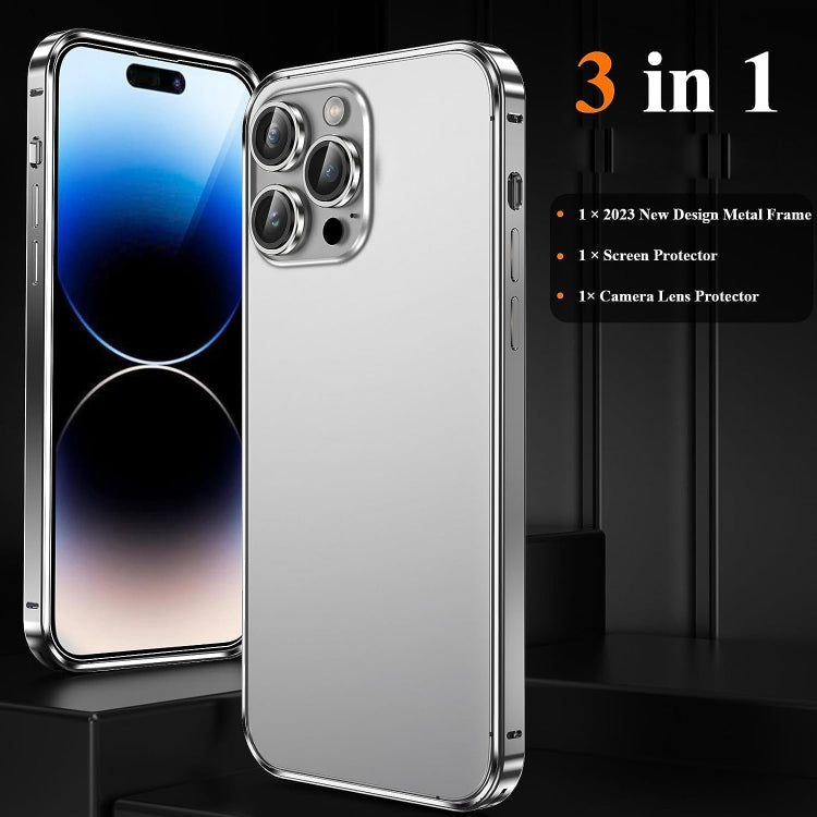 For iPhone 14 Pro 3 in 1 Ultra-thin Metal Frame + Lens + Film Phone Protection Set(Silver) - iPhone 14 Pro Cases by buy2fix | Online Shopping UK | buy2fix