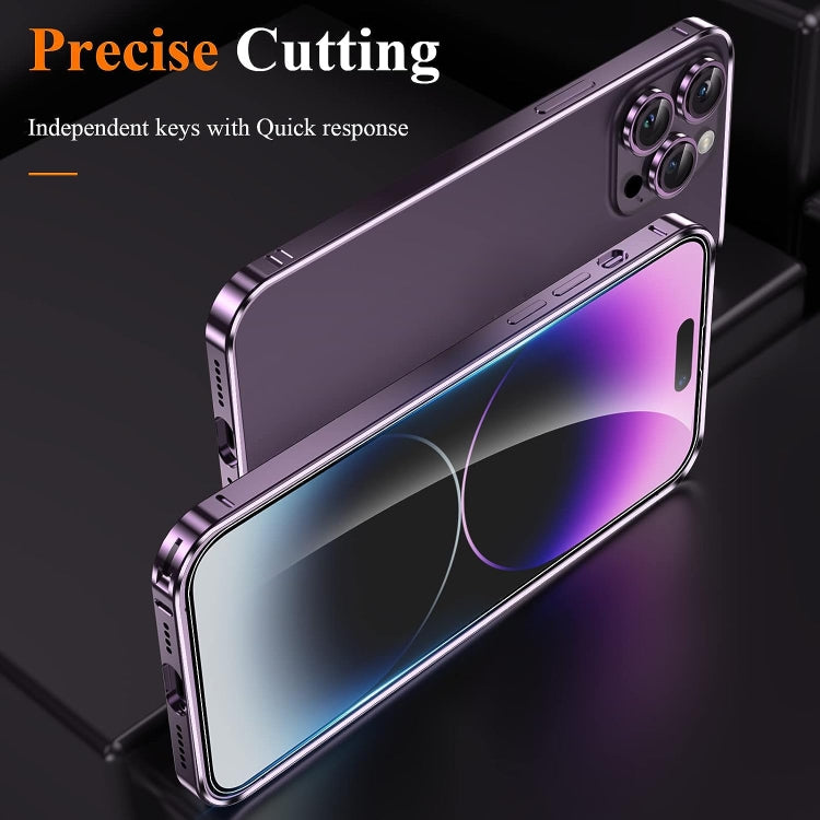 For iPhone 14 Pro 3 in 1 Ultra-thin Metal Frame + Lens + Film Phone Protection Set(Purple) - iPhone 14 Pro Cases by buy2fix | Online Shopping UK | buy2fix