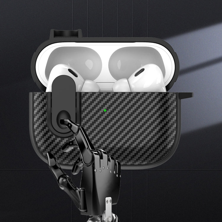 For AirPods Pro 2 Carbon Fiber Texture Wireless Earphones Case with Security Lock(White) - For AirPods Pro 2 by buy2fix | Online Shopping UK | buy2fix