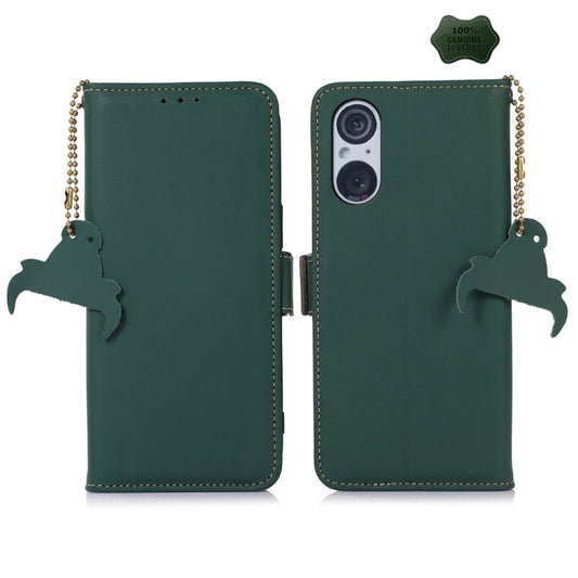 For Sony Xperia 5 V Genuine Leather Magnetic RFID Leather Phone Case(Green) - Sony Cases by buy2fix | Online Shopping UK | buy2fix