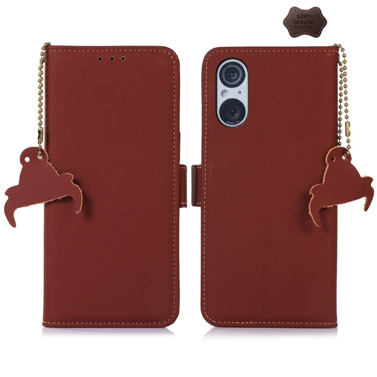 For Sony Xperia 5 V Genuine Leather Magnetic RFID Leather Phone Case(Coffee) - Sony Cases by buy2fix | Online Shopping UK | buy2fix