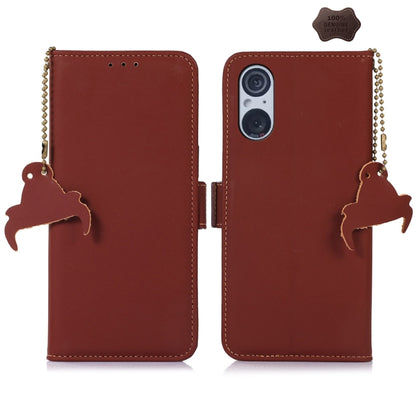 For Sony Xperia 5 V Genuine Leather Magnetic RFID Leather Phone Case(Coffee) - Sony Cases by buy2fix | Online Shopping UK | buy2fix