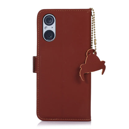 For Sony Xperia 5 V Genuine Leather Magnetic RFID Leather Phone Case(Coffee) - Sony Cases by buy2fix | Online Shopping UK | buy2fix