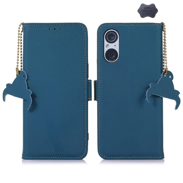 For Sony Xperia 5 V Genuine Leather Magnetic RFID Leather Phone Case(Blue) - Sony Cases by buy2fix | Online Shopping UK | buy2fix