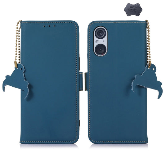 For Sony Xperia 5 V Genuine Leather Magnetic RFID Leather Phone Case(Blue) - Sony Cases by buy2fix | Online Shopping UK | buy2fix