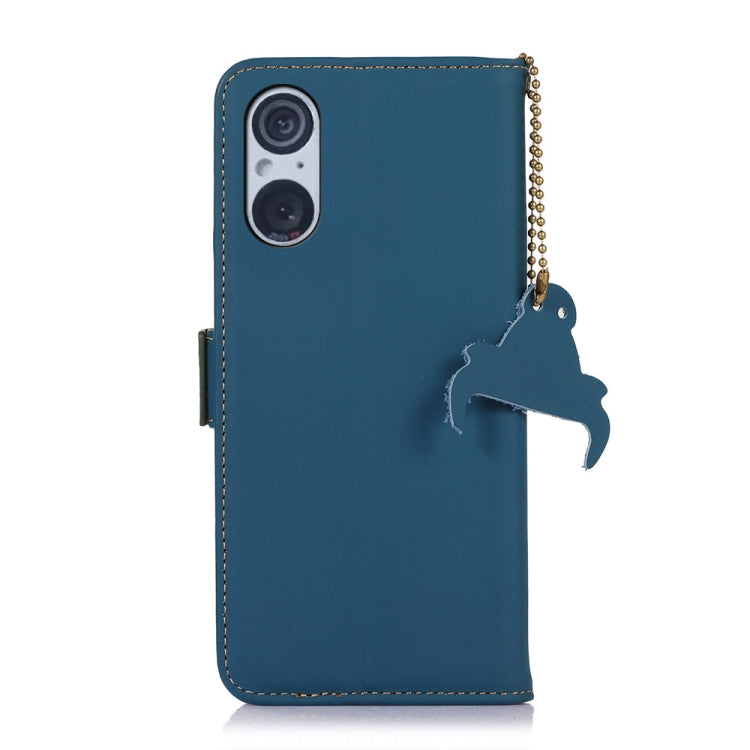 For Sony Xperia 5 V Genuine Leather Magnetic RFID Leather Phone Case(Blue) - Sony Cases by buy2fix | Online Shopping UK | buy2fix